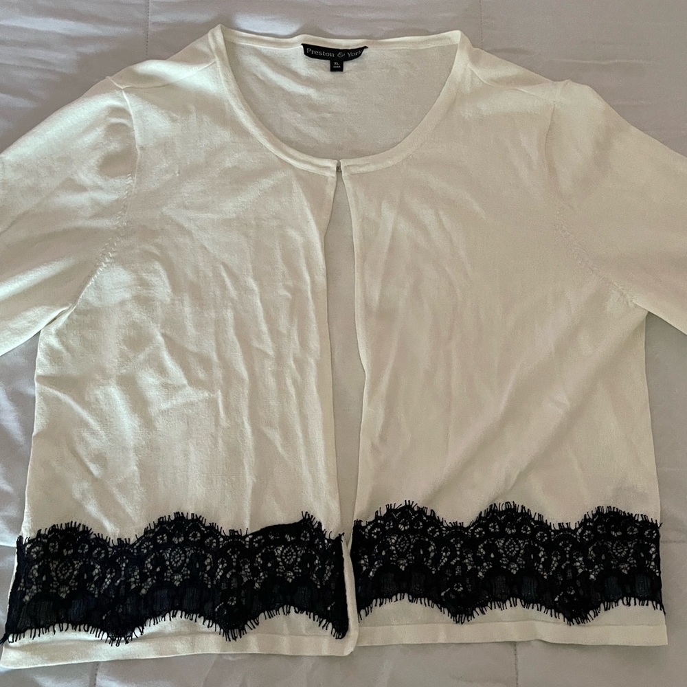 Preston & York off white cardigan with black lace